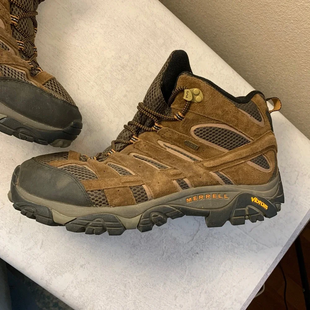 Merrell Moab 2 Mid Hiking Boots‎ Mens 14 Brown Suede Vibram J06057M Earth EUC